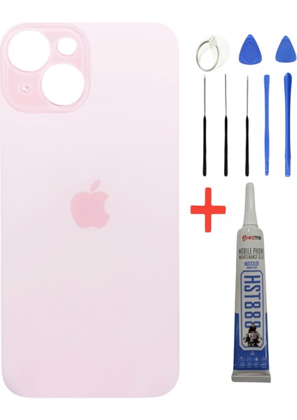 Apple iPhone 15 Plus Arka Kapak Pil Kapağı +Tamir Seti ve Yapıştırıcı Pembe Renk