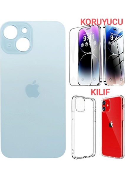 Apple iPhone 15 Plus Arka Kapak Pil Kapağı +Kılıf+Kırılmaz Açık Mavi Renk