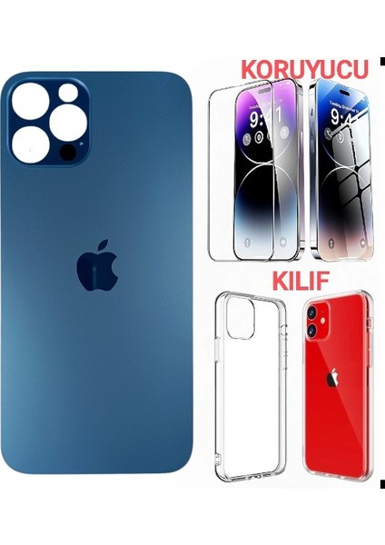 Apple iPhone 12 Pro Max Arka Kapak Pil Kapağı +Kılıf+Kırılmaz Mavi Renk