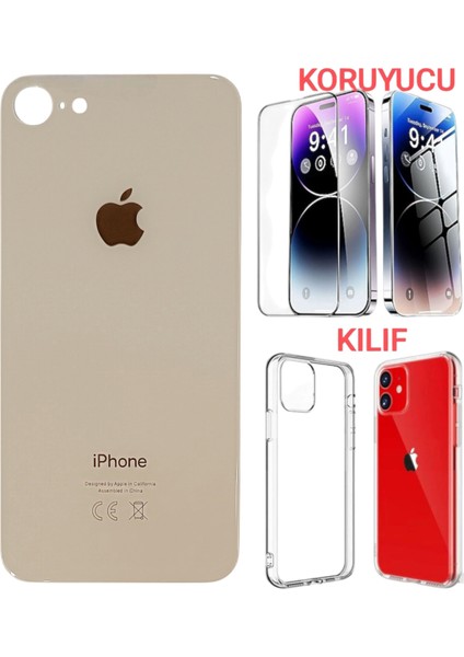 Apple iPhone 8 Arka Kapak Pil Kapağı +Kılıf+Kırılmaz Gold Renk
