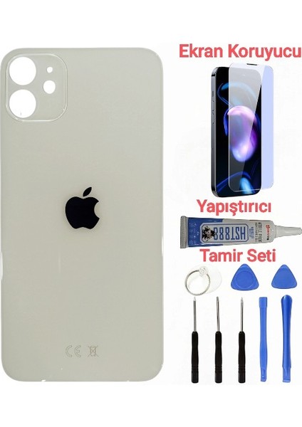 Apple iPhone 12 Mini Arka Kapak Pil Kapağı + Yapıştırıcı+Kırılmaz+Tamir Seti Beyaz Renk