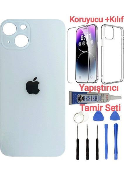 Apple iPhone 13 Mini Arka Kapak Pil Kapağı + Yapıştırıcı+Kılıf+Kırılmaz Beyaz Renk