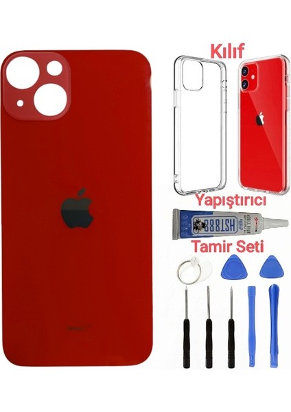 Apple iPhone 14 Arka Kapak Pil Kapağı + Yapıştırıcı+Kılıf+Tamir Seti Kırmızı Renk
