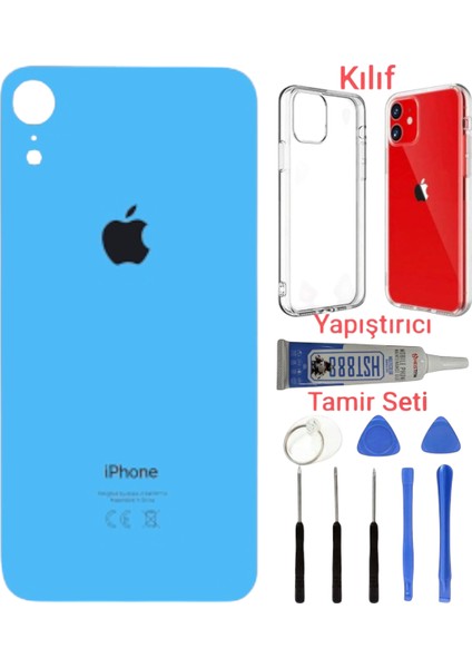 Apple iPhone Xr Arka Kapak Pil Kapağı + Yapıştırıcı+Kılıf+Tamir Seti Mavi Renk