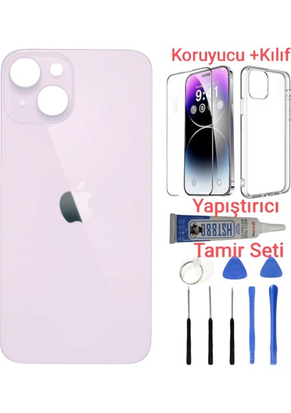 Apple iPhone 13 Arka Kapak Pil Kapağı + Yapıştırıcı+Kılıf+Kırılmaz Pembe Renk