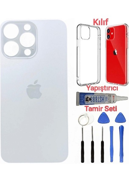 Apple iPhone 13 Pro Max Arka Kapak Pil Kapağı + Yapıştırıcı+Kılıf+Tamir Seti Beyaz Renk