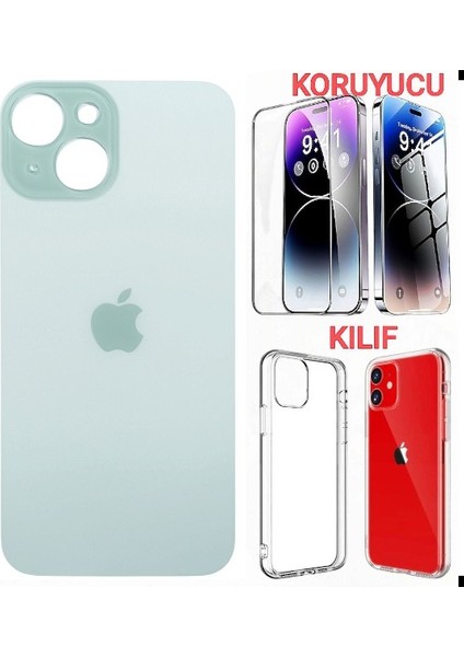 Apple iPhone 15 Arka Kapak Pil Kapağı +Kılıf+Kırılmaz Açık Yeşil Renk