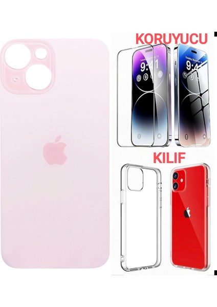 Apple iPhone 15 Arka Kapak Pil Kapağı +Kılıf+Kırılmaz Pembe Renk