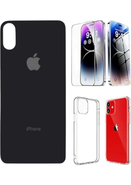 Apple iPhone Xs Arka Kapak Pil Kapağı +Kılıf+Kırılmaz Siyah Renk
