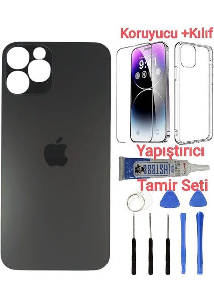 Apple iPhone 14 Pro Max Pro Arka Kapak Pil Kapağı + Yapıştırıcı+Kılıf+Kırılmaz Siyah Renk