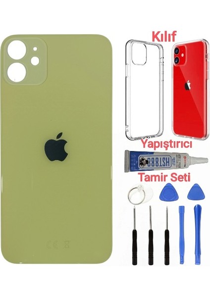 Apple iPhone 11 Arka Kapak Pil Kapağı + Yapıştırıcı+Kılıf+Tamir Seti Sarı Renk