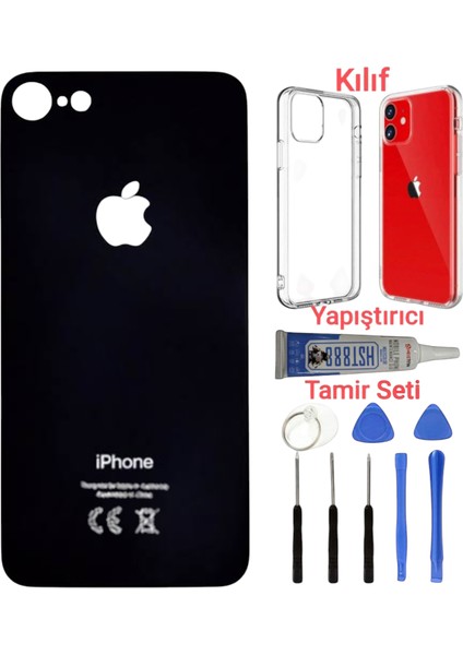 Apple iPhone 8 Arka Kapak Pil Kapağı + Yapıştırıcı+Kılıf+Tamir Seti Siyah Renk