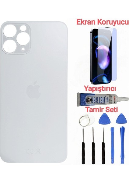 Apple iPhone 12 Pro Max Arka Kapak Pil Kapağı + Yapıştırıcı+Kırılmaz+Tamir Seti Beyaz Renk