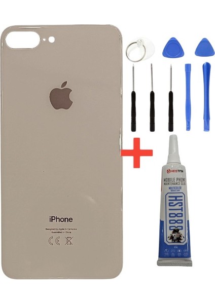 Apple iPhone 8 Plus Arka Kapak Pil Kapağı +Tamir Seti ve Yapıştırıcı Gold Renk