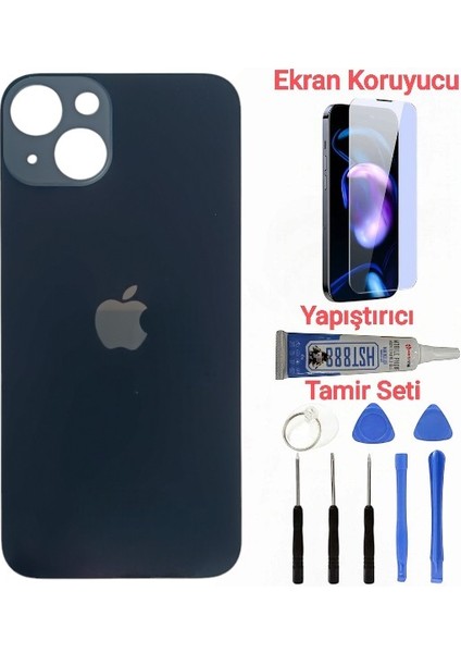 Apple iPhone 13 Arka Kapak Pil Kapağı + Yapıştırıcı+Kırılmaz+Tamir Seti Siyah Renk