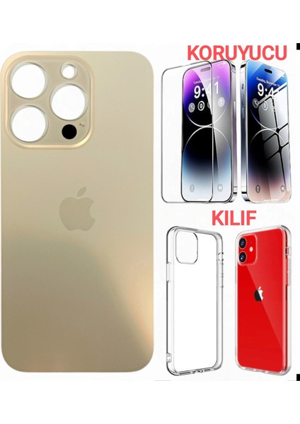 Apple iPhone 12 Pro Arka Kapak Pil Kapağı +Kılıf+Kırılmaz Gold Renk