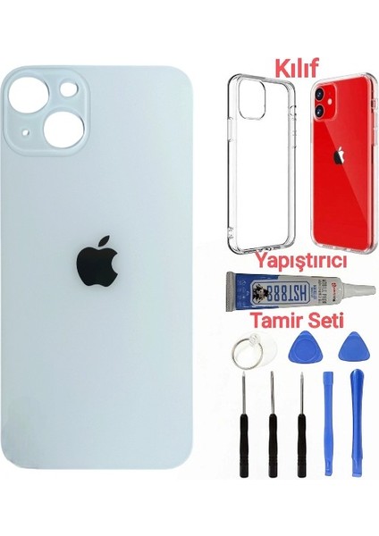 Apple iPhone 13 Mini Arka Kapak Pil Kapağı + Yapıştırıcı+Kılıf+Tamir Seti Beyaz Renk