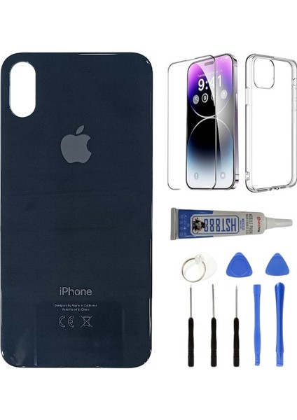 Apple iPhone Xs Max Arka Kapak Pil Kapağı + Yapıştırıcı+Kılıf+Kırılmaz Siyah Renk