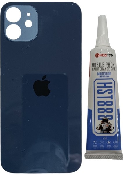 Apple iPhone 12 Mini Arka Kapak Pil Kapağı + Yapıştırıcı Mavi Renk