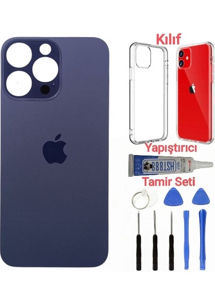 Apple iPhone 14 Pro Arka Kapak Pil Kapağı + Yapıştırıcı+Kılıf+Tamir Seti Mor Renk
