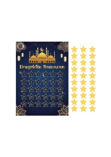 Ramazan Ayı Oruç Takvimi Mavi Renk