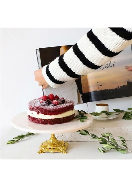 Agbtrend Mermer Beyaz 28 cm Altın Barok Ayak Sunum Tabağı