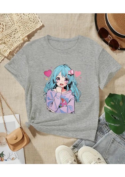 Punıx Kıds Özel Üretim Anime Kız Baskılı Yeni Stil Kız Çocuk Ter Tutmayan Yazlık T--Shırt