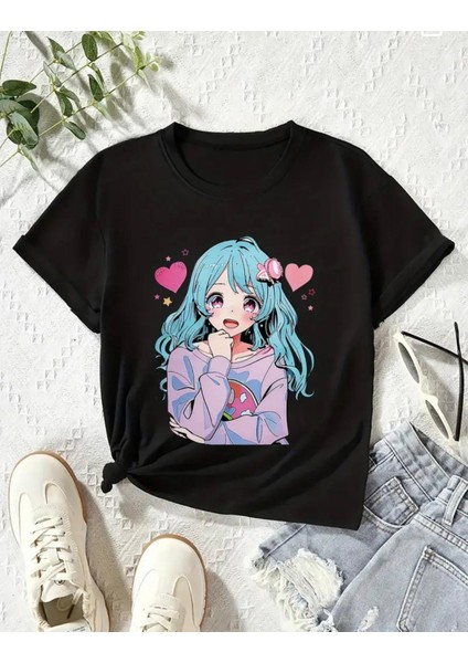 Punıx Kıds Özel Üretim Anime Kız Baskılı Yeni Stil Kız Çocuk Ter Tutmayan Yazlık T-Shırt