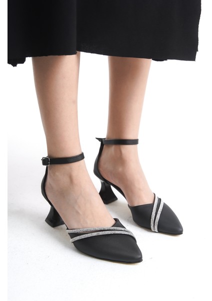 Siyah Saten Taşlı Kısa Topuklu Kadın Ayakkabı indirimleri