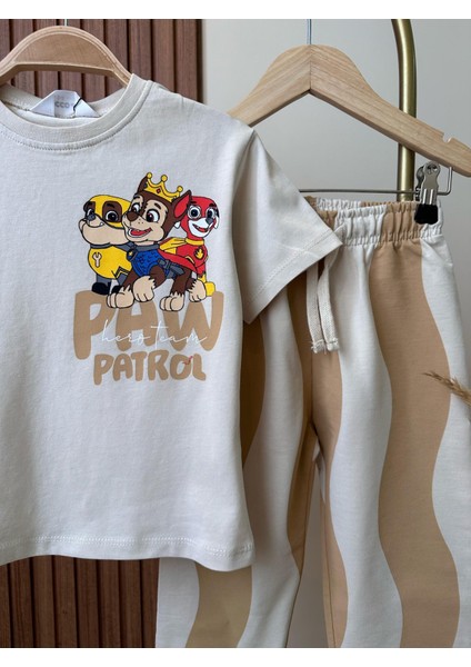 Paw Patrol Çocuk Eşofman Eşofman Alt-Üst Takım Siyah Tişört ve Desenli Tayt