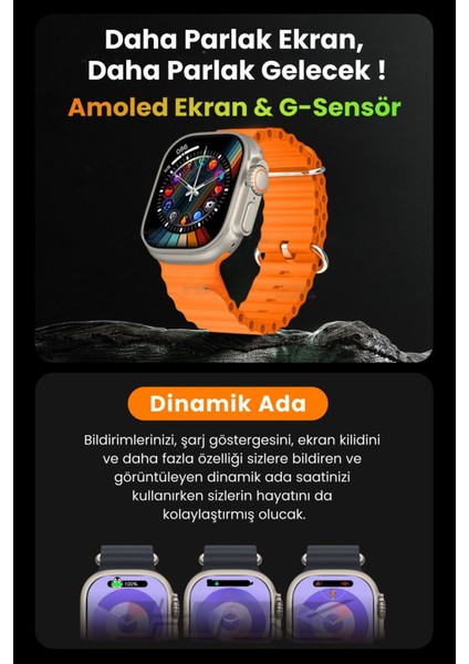 Watch Hk 10 Ultra 3 Amoled Akıllı Saat Iphone ve Android Tüm Telefonlara Uyumlu Amoled SMARTW4TCH