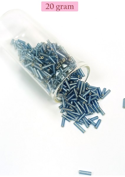 Uzun Boru Kesme Boncuk Çap 2mm Uzunluk 10 mm - 20 Gram - Camgöbeği Mavi - BNC228