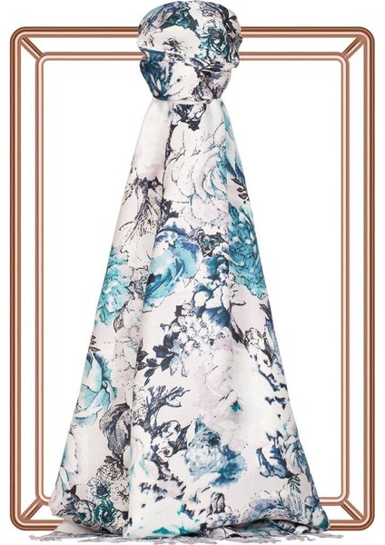 Ipekevi Gül Deryası Desenli Ipek Şal 5932-BUZ Beyazı