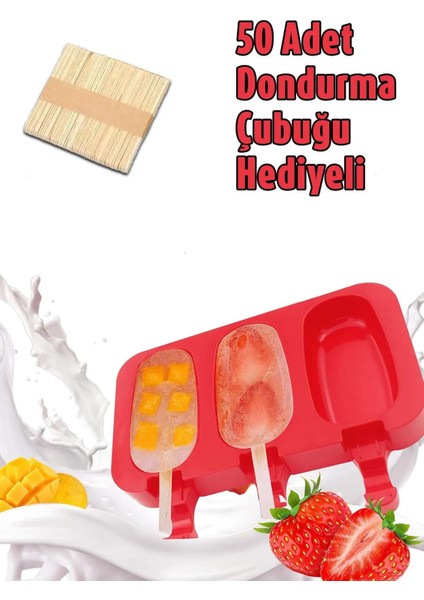 50 Çubuk Hediyeli Dondurma Kabı Magnum Silikon 3'lü Pratik Dondurma Yapma Kalıbı Kapaklı 1 Adet fiyatları