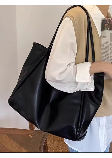 Kadın Siyah Fermuarlı Shopper Çanta