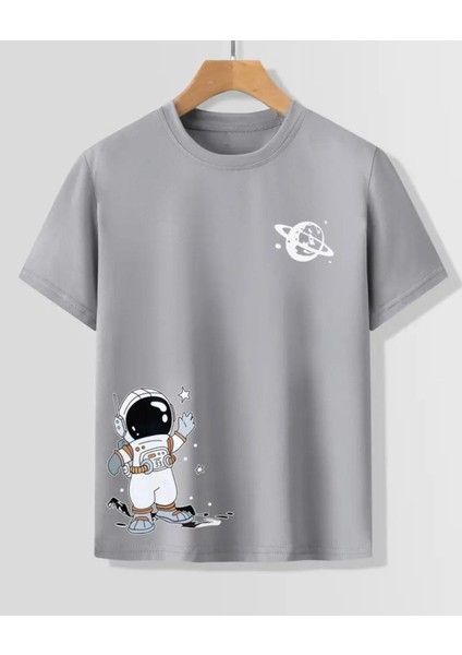 Punıx Kıds Özel Üretim Astronot Baskılı Yeni Stil Erkek Çocuk Ter Tutmayan Yazlık T-Shırt
