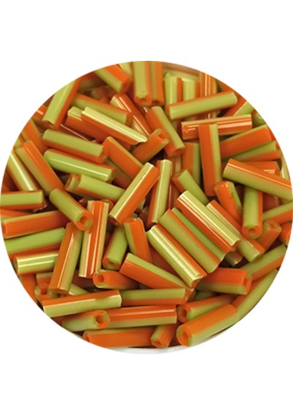 Uzun Boru Kesme Boncuk Çap 2mm Uzunluk 10 mm - 60 Gram - Yeşil Turuncu - BNC300