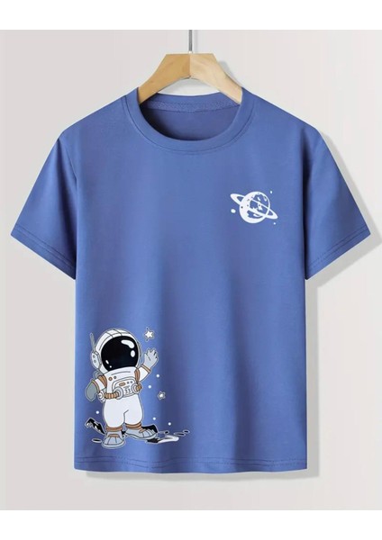 Punıx Kıds Özel Üretim Astronot Baskılı Yeni Stil Erkek Çocuk Ter Tutmayan Yazlık T-Shırt