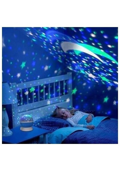 Renkli Ay Yıldız Tavan Yansıtma Pilli LED Gece Lambası Gökyüzü Projeksiyonlu Dönen Küre fiyatları