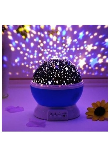 Renkli Ay Yıldız Tavan Yansıtma Pilli LED Gece Lambası Gökyüzü Projeksiyonlu Dönen Küre fırsatları