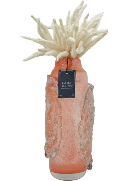 Kabartmalı Mercan Cam Vazo