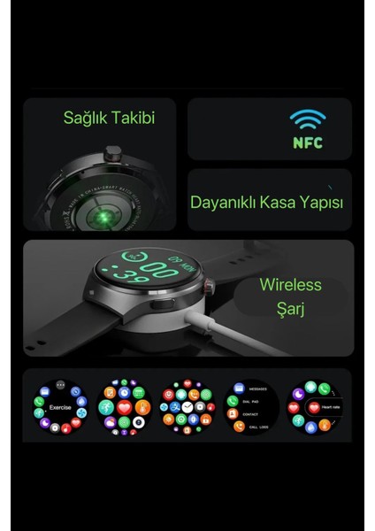 Hx Series V4 Suit Yuvarlak Akıllı Saat 7 Kordon ve Kulaklık Hediyeli Akıllı Saat