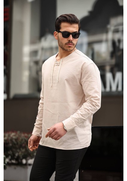 Armut Yaka Oversize Keten Gömlek