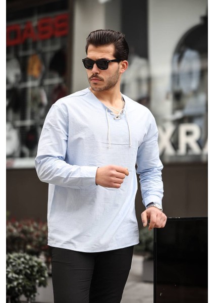 Armut Yaka Oversize Keten Gömlek