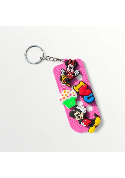 Jibbitz Pembe Delikli Anahtarlık 4 Lü Set Minnie ve Mickey Mouse Temalı (Yumuşak Kauçuk)