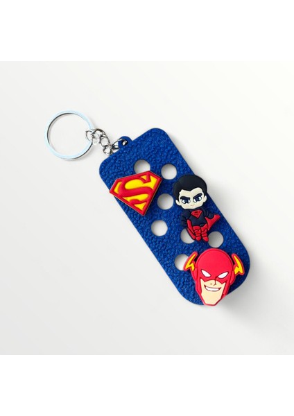 Jibbitz Lacivert Delikli Anahtarlık 3 Lü Set Superman Temalı (Yumuşak Kauçuk)