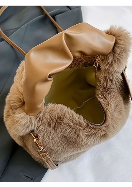 Yumuşak Dokulu Tüylü Omuz Çantası, Yünlü ve Kürklü Kadın Omuz ve El Çantası Mini Boy modelleri