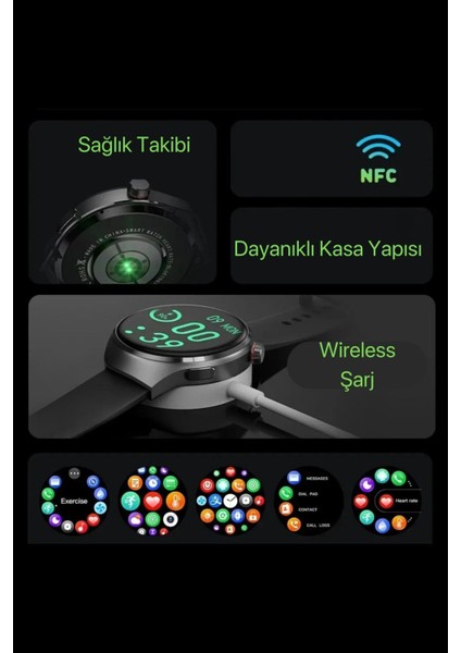 Hx Series V4 Suit Yuvarlak Akıllı Saat 7 Kordon Hediyeli Tüm Telefonlara Uyumlu Akıllı Saat
