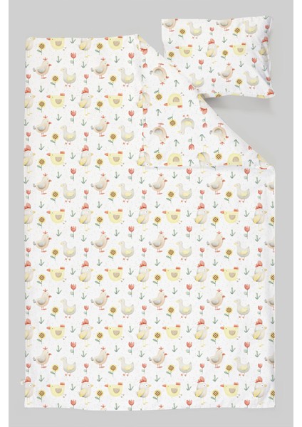 Organik Çarşaflı Bebek Nevresim Takımı (100X150) - Ördek ve Tavuk Düşleri