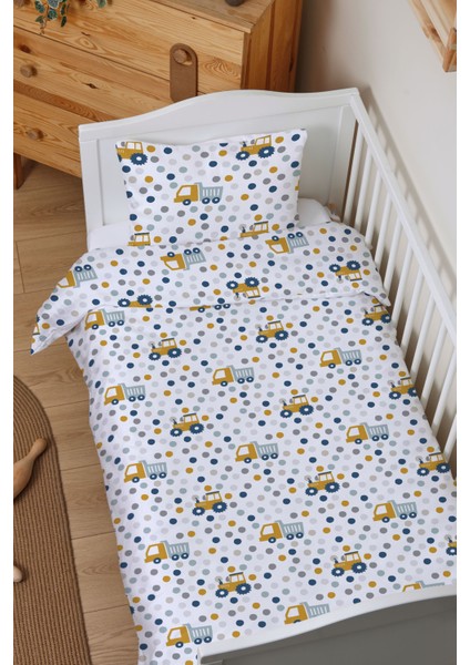 Organik Çarşaflı Bebek Nevresim Takımı (100X150) - Hareketli Tekerlekler